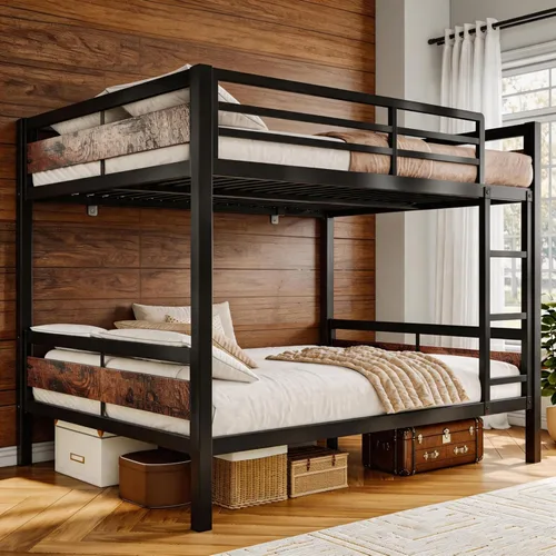 Miniatura 10 de Einhomn Litera matrimonial sobre matrimonial, cama de metal resistente con escalera y barandilla de longitud completa, espacio de almacenamiento