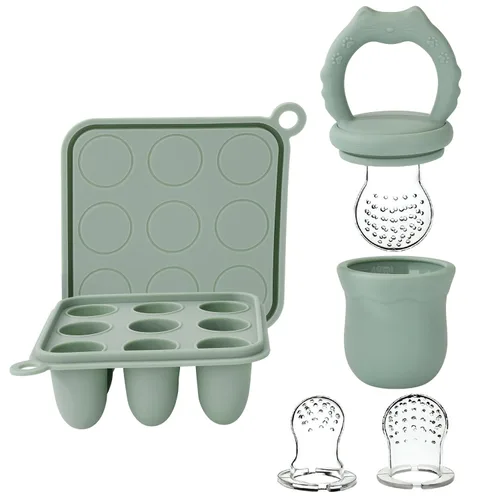 Miniatura 8 de Socub Alimentador de frutas de silicona para bebés y bandeja para congelador, moldes de paletas de leche para aliviar la dentición del bebé, Arena