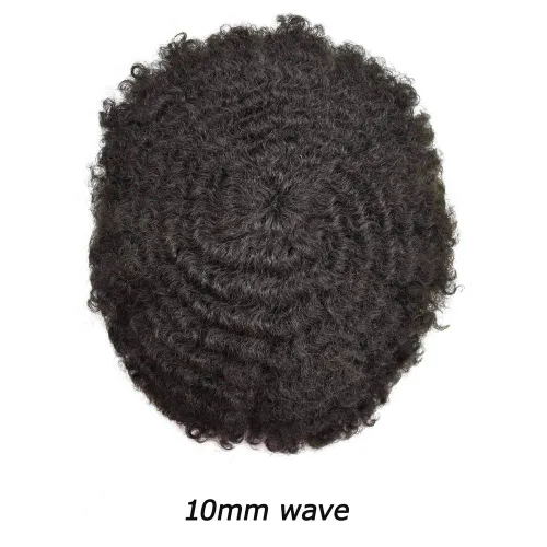 Miniatura 2 de Cabello afro rizado para hombre maravillas de cabello humano afroamericano de repuesto para hombres negros, piel de polietileno completa, sistema