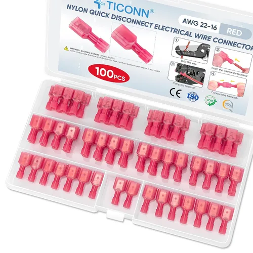 Miniatura 11 de TICONN Juego de 200 piezas de conectores con desconexión rápida de pala de nylon, terminales eléctricas aisladas, juego de variedad de terminales