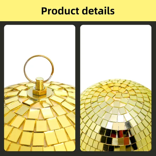 Miniatura 5 de DJBoomy Bola de discoteca de espejo colgante de 8 pulgadas: bolas de discoteca doradas, bola de espejo con anillo colgante para decoración de Dorado