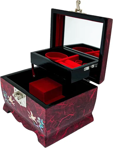 Miniatura 16 de Fun-Store Caja de madera con incrustaciones de nácar con incrustaciones de nácar, caja de madera, diseño de árbol de grúa, espejo, recuerdo, tesoro