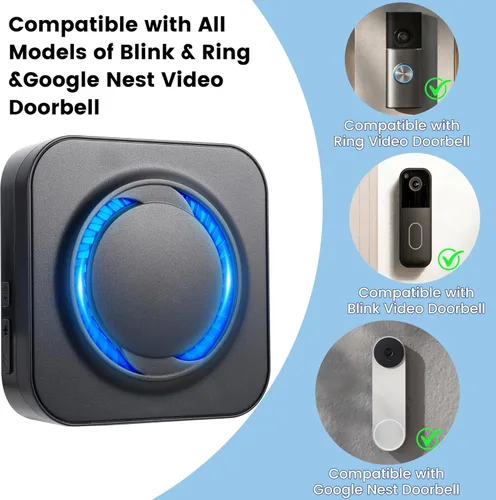 Miniatura 2 de LUCKYDUO Timbre inalámbrico inteligente – Compatible con parpadeos, anillo, timbres de video Google Nest, configuración de aplicación, 5 timbres