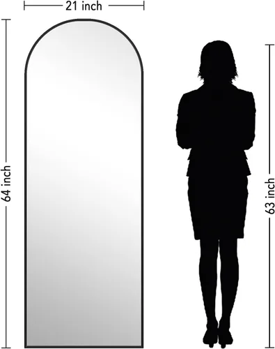Miniatura 6 de PexFix espejo de cuerpo entero, 65 x 22 pulgadas, elegante espejo de suelo con parte superior arqueada, para dormitorio o tocador, espejo de pie