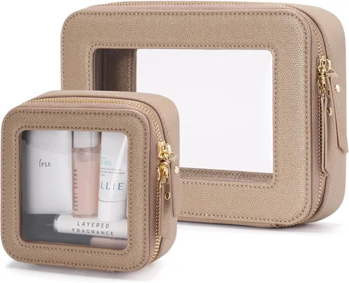 Miniatura 16 de Bolsa de maquillaje transparente Popvibe, estuche de cosméticos de viaje con cremallera, bolsa de aseo transparente con cremallera, organizador Malva