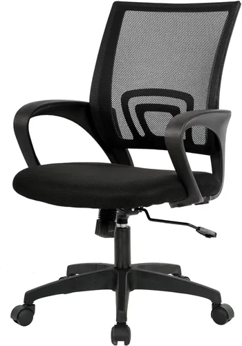 BestOffice | Silla ergonómica de oficina | Silla de escritorio giratoria de respaldo medio | Respaldo y soporte lumbar transpirable | Altura Negro