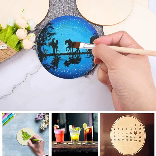 Miniatura 3 de 25 círculos de madera de 4 pulgadas, círculos de madera sin terminar, recortes de disco redondos, círculos de madera redondos en blanco de 1/9