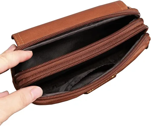 Miniatura 7 de Leather Phone Belt Bag Holster Pouch for Men Loop Flip Coin Purse Case Cell Phone Waist Pack Pouch Case