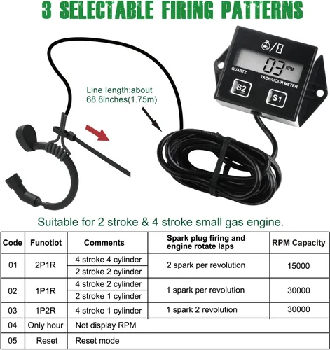 Miniatura 4 de Yooreal Tacómetro digital con batería reemplazable, medidor de revoluciones por minuto para scooter, tractor, motosierra, motor fuera de borda