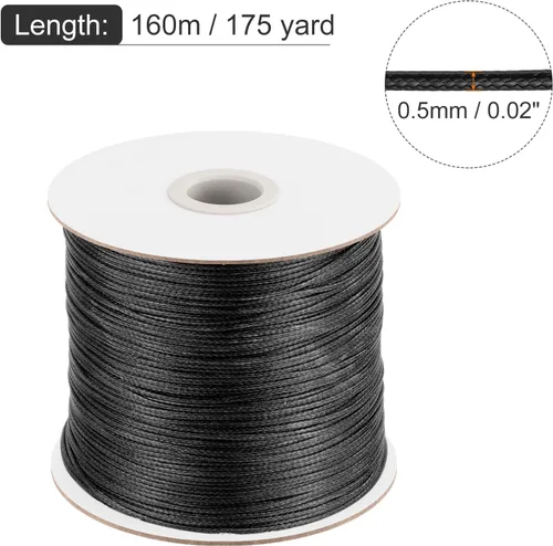 Miniatura 2 de MECCANIXITY Cordón encerado de poliéster encerado de 0.020 in, cuerda de cera de 175 yardas para hacer pulseras, collares, cuentas, joyería y Negro