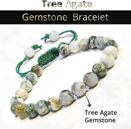 Miniatura 176 de Adjustable Crystal Bracelet – Gemstone Bead Bracelet with Adjustable Macrame String – Chic Gemstone Bracelet for Men and Women – 8mm Round Healing