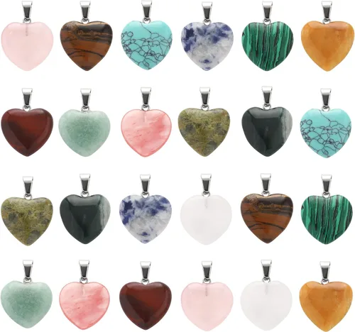 Lezam - 24 piezas de colgantes en forma de corazón, luna y cruz de cristal curativo para hacer collares y joyas. Piedras naturales de cuarzo,