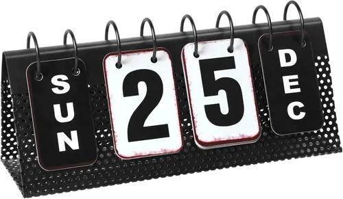 Calendario de escritorio de metal, calendario perpetuo de escritorio con pantalla grande, calendario diario vintage de granja para decoración de