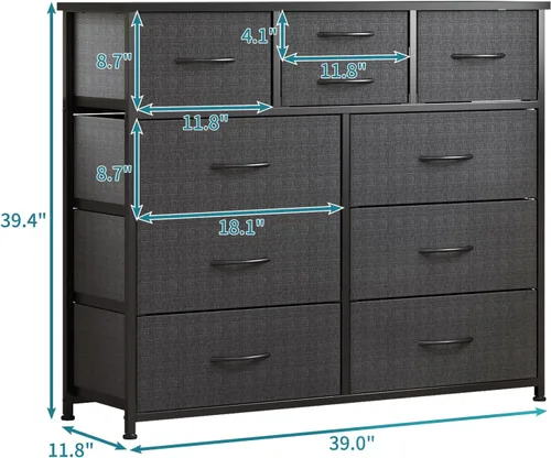 Miniatura 3 de LUMTOK Cómoda de 10 cajones, cómoda de almacenamiento de tela para dormitorio, pasillo, guardería, armarios, marco de acero, parte superior de 10