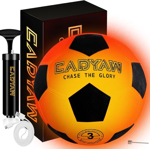 Glow in The Dark Soccer Ball, Rechargeable Light up Soccer Toys, Birthday Gift for Boys and Girls 8-12, Cool Toys for Kids Outdoor Night Activity -