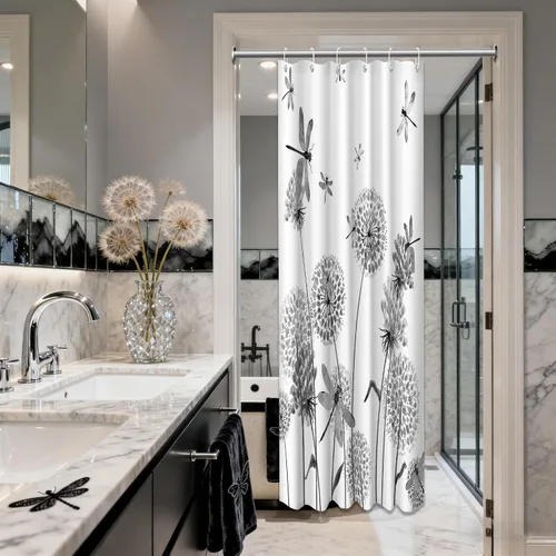 Miniatura 89 de Cortina de ducha floral para primavera y verano, flores silvestres, flores y mariposas, decoración de baño, tela impermeable con ganchos, 70