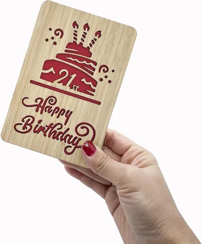 Miniatura 5 de Tarjeta de felicitación de feliz cumpleaños número 21, tarjeta de cumpleaños hecha a mano, tarjetas de felicitación de madera, tarjeta de cumpleaños