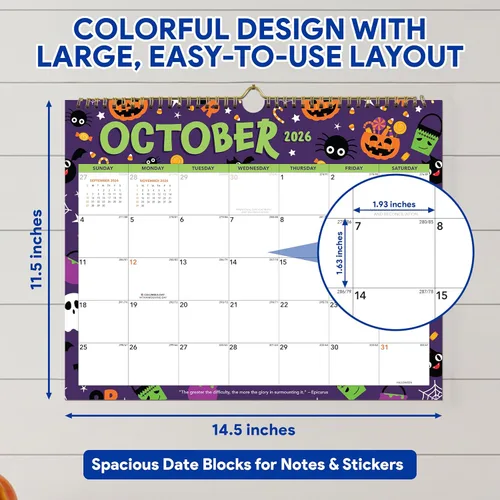 Miniatura 5 de Decorably Calendario de pared en espiral de paisaje colorido de 18 meses con calcomanías de enero de 2026 a junio de 2027, hojas de 14.5 x 11.5