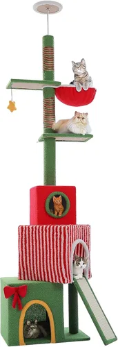 Miniatura 14 de PETEPELA Torre para gatos de 5 niveles de piso a techo, altura del árbol para gatos (95-107 pulgadas), ajustable, árbol de escalada alto con poste