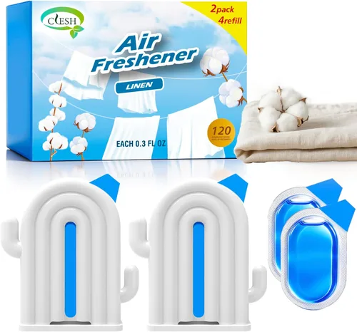 Miniatura 12 de Ambientador para el hogar, paquete de 2, 2 recargas, aroma de eucalipto, eliminador de olores, hasta 120 días, ambientador en forma de cactus