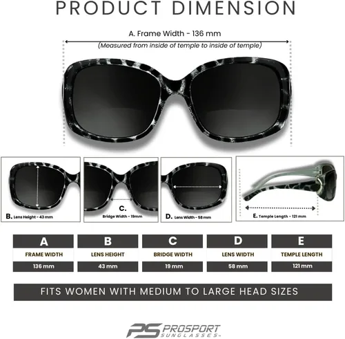 Miniatura 6 de proSPORT Lentes de sol bifocales para mujer, diseño moderno de guepardo, dorado, plateado, de gran tamaño, Jackie O, degradado, negro, tortuga