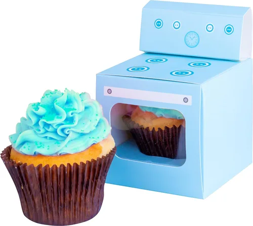Miniatura 2 de Bun in the Oven - Cajas para cupcakes para baby shower, fiesta de revelación de género para niños y niñas (12 piezas, azul)