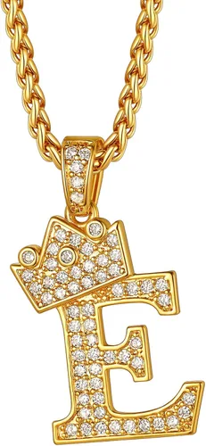 Richsteel Initial Necklace for Men A-Z 18K Gold Plated Crown Shiny Cubic Zirconia Monogram Pendant for Women Fashion Jewelry