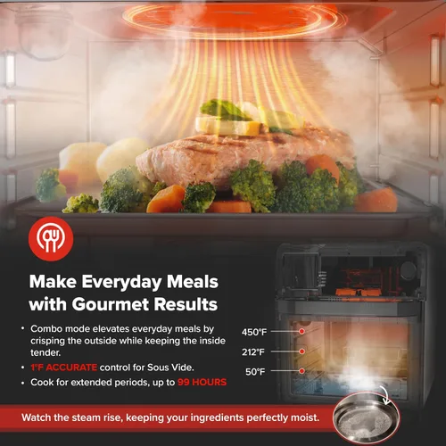 Miniatura 7 de Nuwave Horno de vapor y freidora de aire sin PFAS, cocina de convección todo en uno con control de vapor de precisión, tostadas, freír al aire