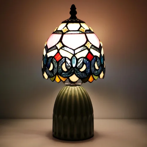 Miniatura 7 de Tiffany Lamp Stained Glass Mushroom Table Lamps 6X6X12.5 Inch Pink Jewelry Baroque Style Small Night Light Ceramic Base Mini Accent Desk Light
