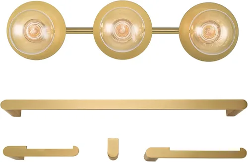 Miniatura 7 de Globe Electric 63000009 - Juego de baño todo en uno de 5 piezas, latón mate, luz de tocador de 3 luces de 20 pulgadas, toallero, anillo de toalla