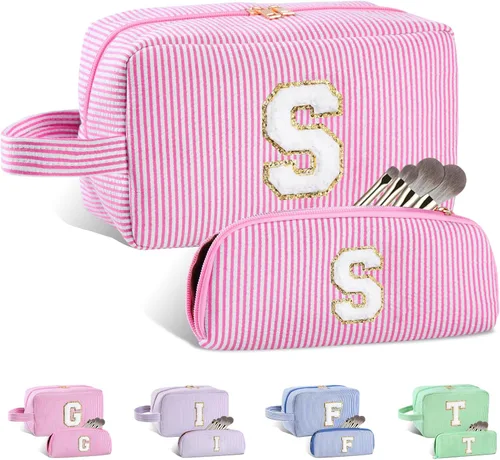 Miniatura 50 de Regalos personalizados para mujeres, bolsa de maquillaje con inicial, bolsa de maquillaje de viaje, bolsa de cosméticos, bolsa de artículos