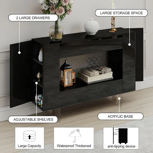 Miniatura 3 de Mesa de entrada de alto brillo con puertas abiertas, gabinete de consola moderno brillante con estante abierto para vestíbulo, sala de estar
