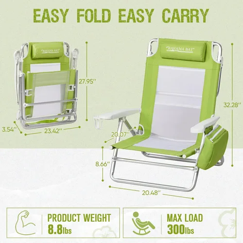 Miniatura 3 de Old Bahama Bay Mochila plegable de 5 posiciones con bolsa de playa grande y toallero, silla reclinable ligera portátil de aluminio para exteriores