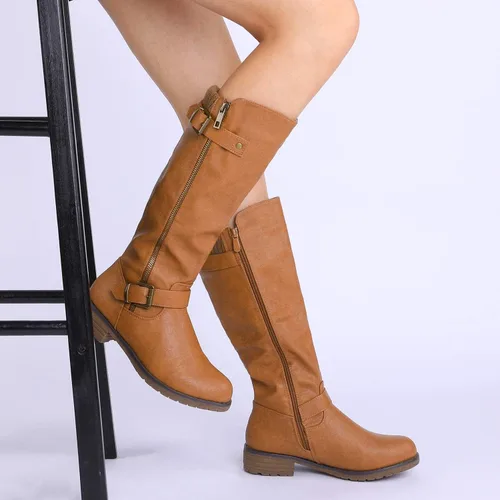 Miniatura 6 de DREAM PAIRS Botas de equitación hasta la rodilla con cremallera lateral para mujer