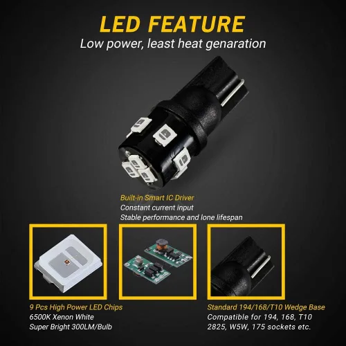 Miniatura 4 de AUTOGINE 194 bombillas LED de color rojo brillante de 300 lúmenes, superbrillantes, 9-SMD 2835, chipsets T10 168 175 2825 W5W, bombillas de repuesto