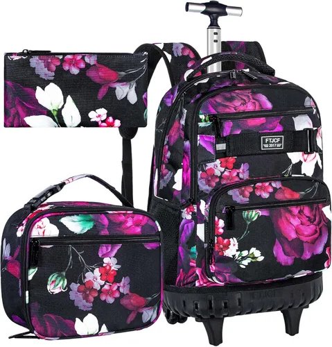 Miniatura 13 de 3 piezas de mochila rodante para mujeres y hombres, bolsa de 21 pulgadas para adultos con ruedas, juego de mochilas con ruedas para niñas y niños