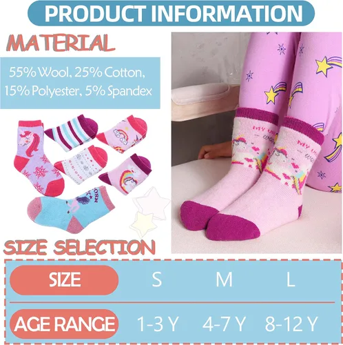 Miniatura 5 de MOGGEI Calcetines cálidos de lana para niños y niñas pequeños de invierno, gruesos, para senderismo, pesados, térmicos, acogedores, para botas, 6