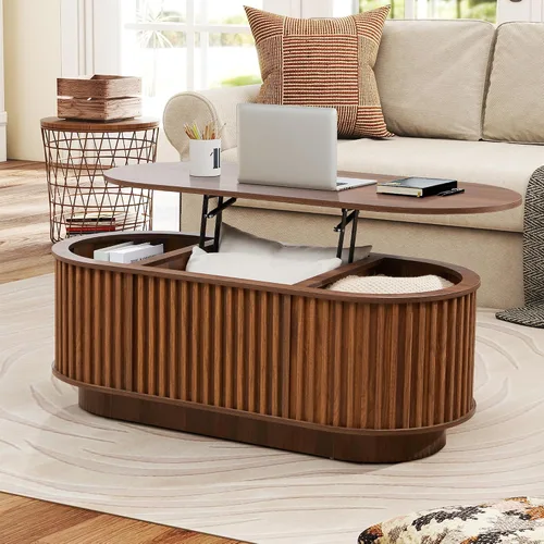 Miniatura 11 de Mesa de Centro Ovalada con Tapa Elevable y Almacenamiento, 43.3" Mesa Central Moderna de Mediados de Siglo con Compartimento Oculto, Mesa de Comedor