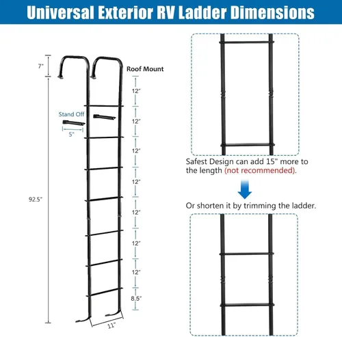 Miniatura 3 de Escalera universal exterior para caravana, escalera de aluminio para remolque de viaje de 7.6 pies y 8.4 pies, capacidad de 250 libras, color negro