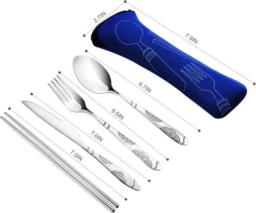 Miniatura 4 de lengnoyp - Juego de 20 utensilios de viaje de alta calidad con estuche, utensilios portátiles reutilizables de acero inoxidable con estuche, juego