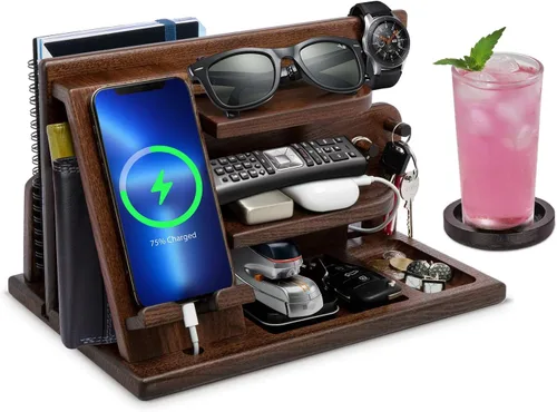Miniatura 8 de Regalos para hombres de Navidad, estación de acoplamiento de teléfono de madera, regalos para hombres para cumpleaños o regalos para papá del Día