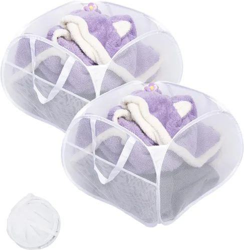 Miniatura 21 de Cesta de lavandería plegable, cesta de ropa plegable emergente de 90L con asas, cesta de ropa sucia de malla cuadrada para lavandería, baño