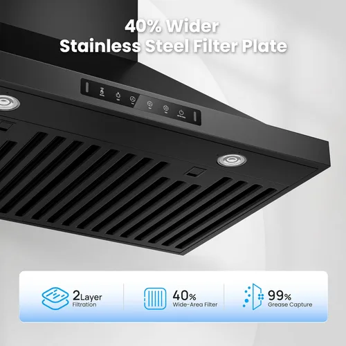 Miniatura 4 de VIKIO HOME Campana extractora profesional de 30 pulgadas para montaje en pared, 980 CFM, panel directo de 3 velocidades con control por gestos
