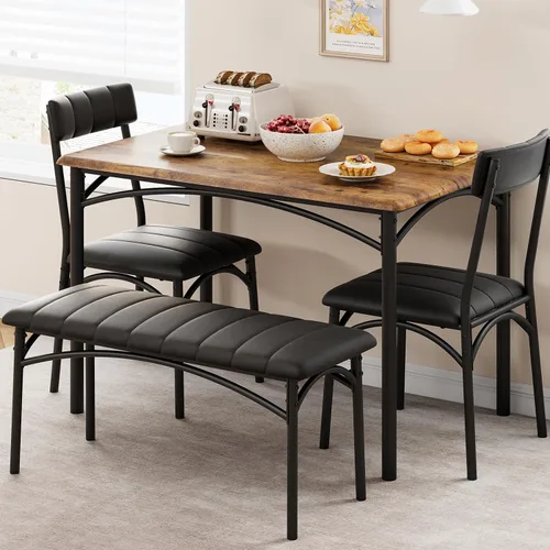 Miniatura 10 de IDEALHOUSE Juego de mesa de comedor para 4, mesa de cocina con sillas para 4, mesa de comedor rectangular de madera con banco tapizado para espacios