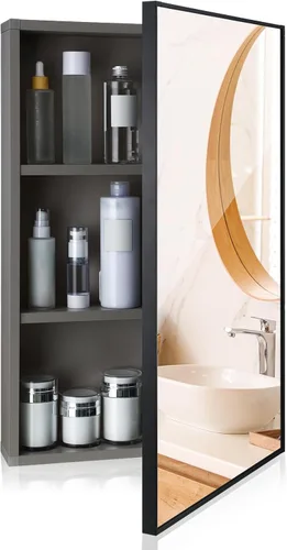 Suzile Moderno botiquín de 16 x 24 x 4.3 pulgadas con espejo montado en la pared empotrado empotrado para baño empotrado, 3 estantes para puertas