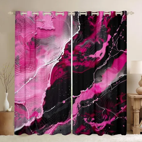 Miniatura 19 de Feelyou Cortinas abstractas para dormitorio, sala de estar, cortinas opacas de oscurecimiento negro y azul, con estampado de mármol, 2 paneles de 38