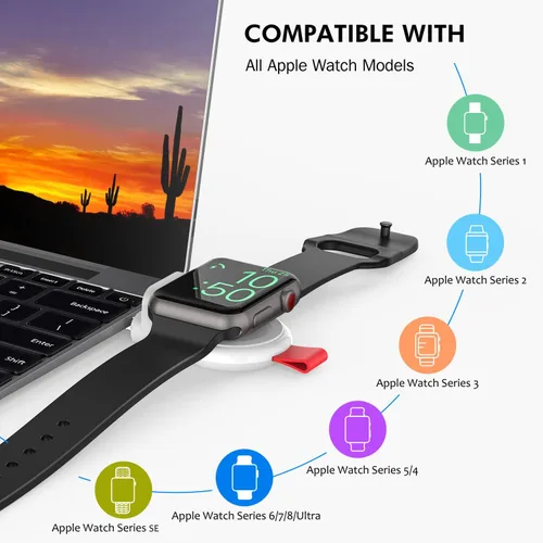 Miniatura 2 de i.VALUX Cargador de viaje para Apple Watch, portátil, inalámbrico, USB, iWatch, carga magnética, para Apple Watch Series 11, 10, 9, 8, UItra, 7, 6