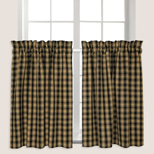 Miniatura 2 de Cortinas de café a cuadros franceses negros y tostados de algodón tejido de 28 pulgadas de ancho x 24 pulgadas de largo, juego de 2