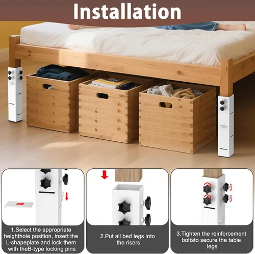Miniatura 8 de 4 elevadores de cama de acero al carbono de 3.15 pulgadas de diámetro, elevador de cama de metal alto para dormitorio universitario, marco de cama