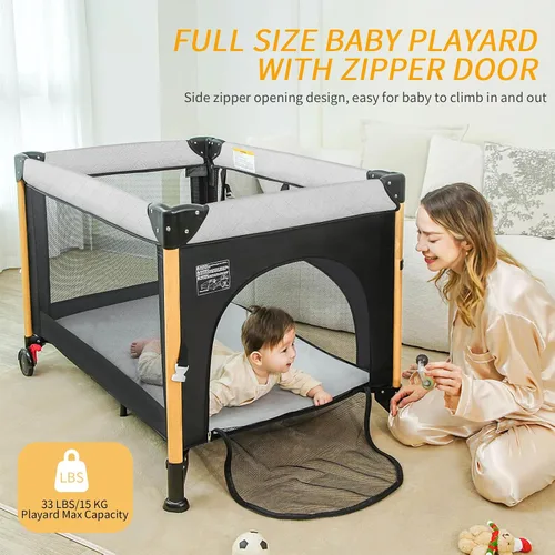 Miniatura 7 de Cuna de viaje junto a la cama para bebé con configuración de una mano, corral plegable 5 en 1, portátil con cuna, cambiador de pañales y colchón